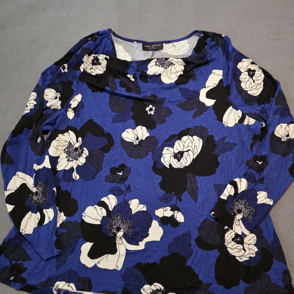 Lane Bryant Blue Floral Long Sleeve Top